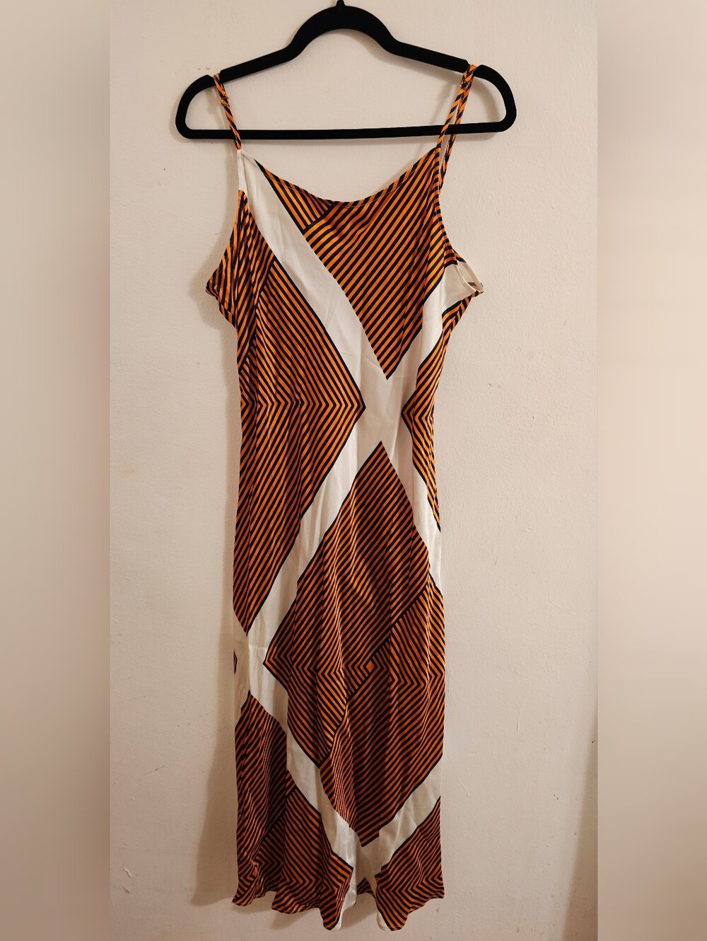 LOFT Strappy Geometric/Stripes Maxi Slip Dress in Orange, Navy & White